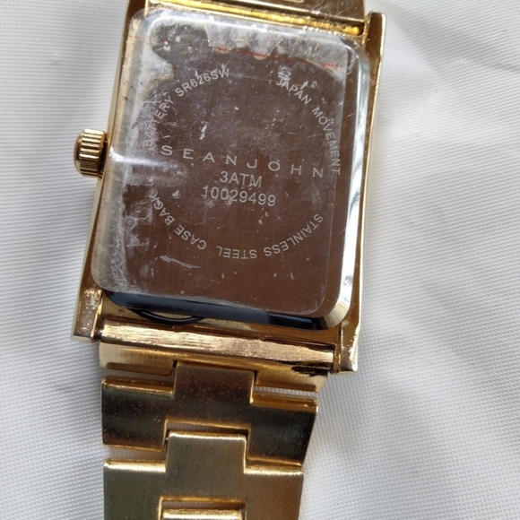 Sean John Gold Tone Stainless Steel 30mm Black Dial Quartz Tank Watch 3ATM - Picture 7 of 7